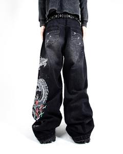 Moda de gran tamaño lavado Jeans hombres Y2K Hip-hop High Street Rock Vintage suelta pantalones de pierna ancha mujeres - Product Image 4