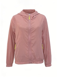 New Lightweight <b>Pink</b> Full Sleeve Zipper <b>Waterproof</b> Hooded Women Windbreaker <b>Jacket</b> Plus Size Color Block Crop Top Outdoor Wear - Product Image 1