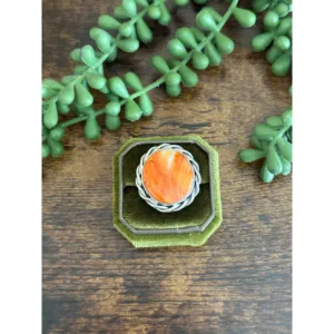 Bague en argent sterling avec turquoise et coquille d'ormeau épineux, faite à la main par des artisans Navajo, taille 10.25, bijoux fins géométriques - Product Image 1