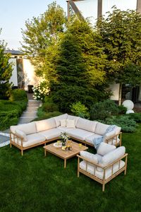 Outdoor Sectional <b>Garden</b> <b>Sofa</b> Set Solid Wood Patio Conversation Furniture L Shape Cushioned Seating for Yard - Product Image 2