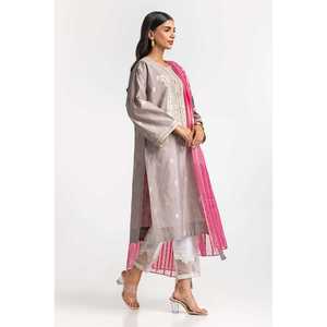 Camisa india y pakistaní de jacquard teñido en gris con bordado, 1 pieza, IPS-24-98 - Product Image 4