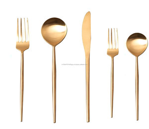 ขายร้อน SS304 มือปลอมแปลง Golden จํานวนมากช้อนส้อมและมีดสแตนเลส Flatware ชุด - Product Image 5