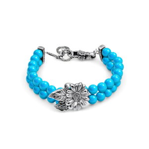 Bracelet à breloques Fine Charm Sleeping Beauty Turquoise Bali Argent Sterling 57,64 Cts - Product Image 1