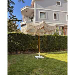 Sombrilla de Macramé Bohemia Hecha a Mano, Cuadrada, de Bambú, Decoración para Patio, Gimnasio, Hotel, Playa, Jardín, Base Incluida - Product Image 1