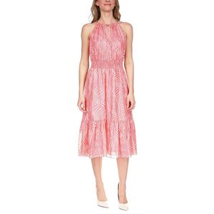 Robe trapèze rose grande taille pour femme Michael Kors, avec chaîne zébrée métallique, taille naturelle, en tissu mousseline - Product Image 1
