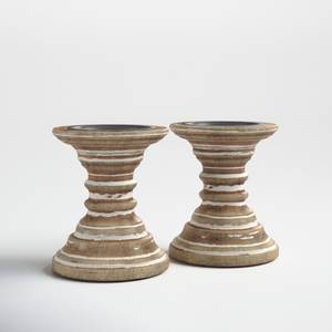 Portavelas de pilar de madera tallada rústica en marrón encalado con detalles de ratán y metal plateado para decoración del hogar Navidad - Product Image 4