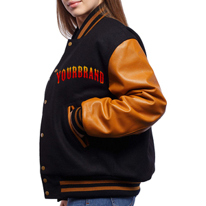 New Design Black Varsity Jacket with Brown Leather Sleeves Sports Baseball Jacket New Fashion Embroidered <b>Patch</b> Winter Jackets - Product Image 2
