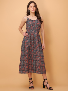 Vestido rojo Acampanado y ajustado estampado de mezcla de algodón dulce corazón sin mangas para mujer - Product Image 4