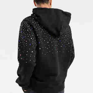 Meilleur prix, sweat à capuche unisexe 100% coton, fermeture éclair, hiver, couleur unie, design streetwear, strass sur le devant, prix de gros - Product Image 2