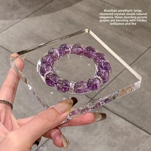 Pulsera de cuentas redondas de amatista brasileña natural con detalles en oro, imprescindible para aprobar exámenes, regalo de negocios para mujeres graduadas. - Product Image 2