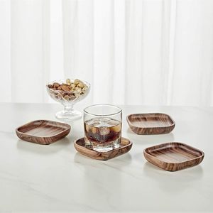 Wooden <b>Coasters</b> for <b>Drinks</b> - Natural Acacia Wood <b>Drink</b> <b>Coaster</b> Set for Drinking Glasses, Tabletop Protection for Any Table - Product Image 3