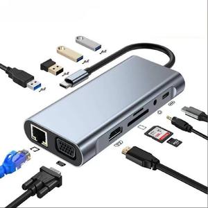 Potente 11 en 1 <span class=keywords><strong>USB</strong></span> <span class=keywords><strong>C</strong></span> Hub 4K HDTV VGA 100W PD RJ45 USB3.0 Lector de tarjetas para <span class=keywords><strong>MacBook</strong></span> <span class=keywords><strong>Pro</strong></span> Air Laptop <span class=keywords><strong>Docking</strong></span> <span class=keywords><strong>Station</strong></span> Tipo <span class=keywords><strong>C</strong></span> HUB - Product Image 5