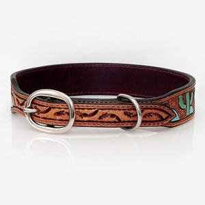 Cinturón de perro pintado a mano, diseño de cactus, Collar de perro de cuero de vaca con cuentas talladas a mano, Collar de perro hecho a medida - Product Image 2