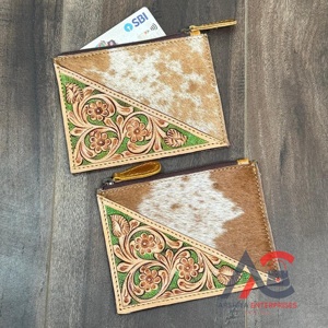 Nouveau porte-monnaie en cuir repoussé à la main pour femmes pochette à changement porte-carte de crédit fermeture éclair court véritable cuir de vache portefeuilles portables - Product Image 1