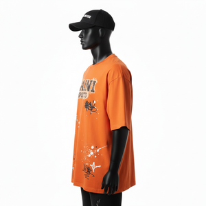 Camiseta Holgada para Hombre, 240 GSM, Algodón de Alta Calidad, Tejido Transpirable, Estampado Gráfico Naranja, Logotipo, Camisetas para Hombre - Product Image 3