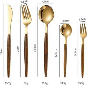 Cutlery Set in Stainless Steel with Elegant Gold Color and Wooden Handle Perfect <b>Flatware</b> Kitchenware Wedding and Dinnerware Use - Product Image 5