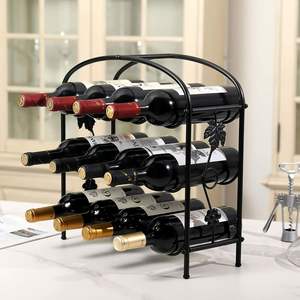 Popular Design Black Metal Wine <b>Rack</b> Industrial Black Finished Wine <b>Rack</b> Standing <b>Bottles</b> <b>Storage</b> Holder Organizer - Product Image 2