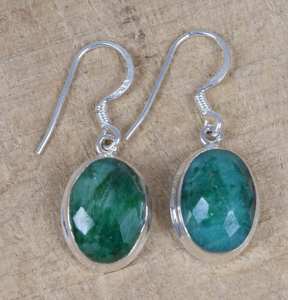 <b>Emerald</b> Sterling Silver Gold Plated Cute Hook <b>Earrings</b> Handmade Oval Gemstone Jewelry for Women Anniversary Party Gift - Product Image 1
