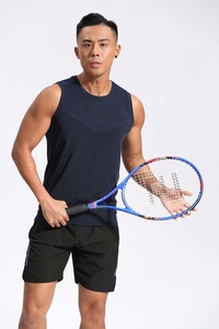 เสื้อคอกลมผ้าถักมัดย้อมสำหรับผู้ชายรัดรูปฟิตเนสแบบลำลองสำหรับใส่ไปยิมเสื้อ100% แขนกุดแห้งเร็วเป็นมิตรกับสิ่งแวดล้อม - Product Image 4