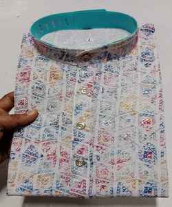 Arabe Indien Punjabi Kurtassalwarkurta Design avec AchkanBandhgalaSherwani Navy Cotton Pyjama Collar Neck - Product Image 3