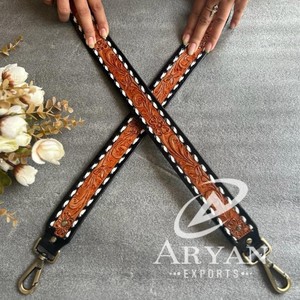 Nuevo diseñador de mano Tooled Bolsos de cuero Cinturones Colección occidental de elegantes cinturones hechos a mano Color marrón - Product Image 1