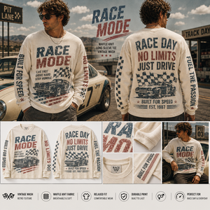 Camiseta de manga larga de punto gofrado extragrande con estampado de letras retro personalizado para aficionados a las carreras, estilo urbano, para eventos de motociclismo - Product Image 4