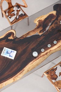 Tavolo da Pranzo Moderno in Resina Epossidica Grigia Trasparente con Lastra in Legno di Noce Sudamericano, Lussuoso Piano in Legno Massello con Bordo Dritto 243cm - Product Image 6