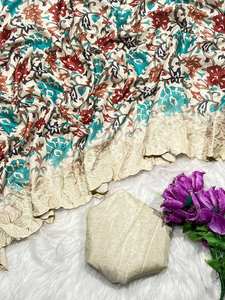 Sari estampado Digital con patrón Floral pesado para mujer blusa a juego de seda pura Tussar en trabajo cortado y borde bordado - Product Image 3