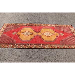 พรมตุรกี, พรมปูพื้นขนาด 3.6x8.7 ฟุต, พรมขนสัตว์สีแดงเหลือง - Product Image 3