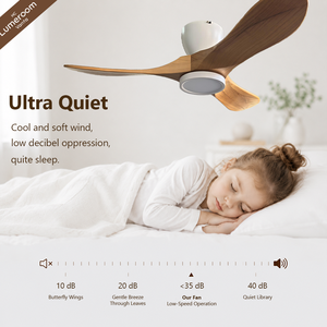 42 Inch Natural Wood Ceiling <b>Fan</b> <b>with</b> Light Flush Mount 3 Blade Quiet DC Motor <b>Remote</b> <b>Control</b> Nordic Style for Home - Product Image 3