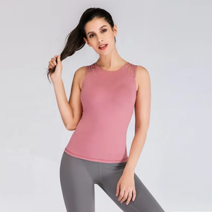 Venta al por mayor de camisetas sin mangas de gimnasio para mujer con etiqueta privada personalizada Botón de encaje borla y cinta decoraciones para entrenamiento deporte ropa de gimnasio en blanco - Product Image 5