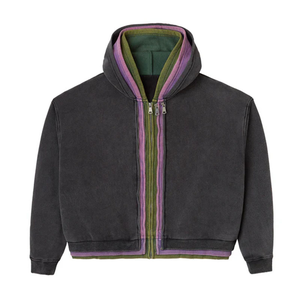 2025 vente en gros personnalisé 3 fabricants de sweat à capuche zippé poids lourd 100% coton épais lavage à l'acide Triple couche à capuche pour unisexe - Product Image 1