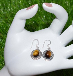 เครื่องประดับต่างหูคลาสสิกสำหรับผู้หญิงเครื่องประดับเงินสไตล์ Boho 925เงินสเตอร์ลิงต่างหูพลอยตาเสือของขวัญแฮนด์เมด - Product Image 2