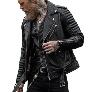 Men's Genuine Lambskin Leather Racing Motorbike Jacket Black Quilted Biker CE Armoured Protections Winter Motorcycle Jacket for - Product Image 1