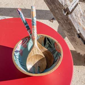 Bol en bois peint poli avec motif floral, fait à la main, écologique, articles de cuisine de luxe, produits vietnamiens en gros - Product Image 2