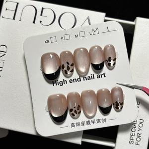 <span class=keywords><strong>Uñas</strong></span> Postizas de Lujo Hechas a Mano con Diseño de Leopardo, Estilo Ojo de Gato, Negras, Francesas, Ovaladas, <span class=keywords><strong>Cortas</strong></span>, 029 - Product Image 4
