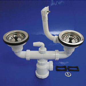 Sifone Doppio con Troppopieno T-44CR 1 1/2 con Valvola a Cestello - Product Image 1