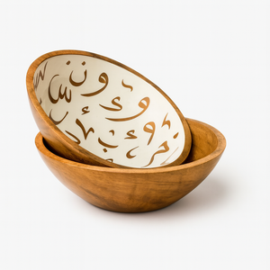 Bol en bois de manguier fait à la main intérieur blanc grande calligraphie arabe salade décorative fruits plat de service ustensiles de cuisine artisanaux rustiques - Product Image 6