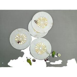 หินสบู่หินอ่อนสีขาวธรรมชาติทำด้วยมือทรงกลมขนาดพิเศษหรูหราหินอ่อนหินและโลหะฝังถ้วยสำหรับชาหรือกาแฟ - Product Image 1