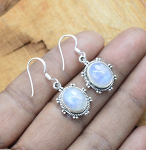 925 Solid Sterling Silver Spinner <b>Moonstone</b> Gemstone Jewelry Perfect Women's Dangle <b>Earrings</b> Gift Giving for Lover Blue Fire - Product Image 5