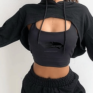 Venta al por mayor de peso pesado corto Crop Top Sudadera con capucha pulóver mujeres personalizado diseño liso estilo Casual temporada Invierno 100% - Product Image 1