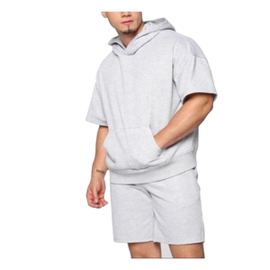 Ensemble survêtement personnalisé pour homme, été, entraînement, jogging, sweat à capuche à manches courtes, short, couleur contrastée - Product Image 1