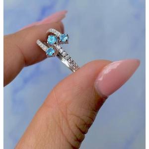 Anillo de joyería de boda de Plata de Ley 925 ajustable hecho a mano con piedras preciosas de Topacio azul para mujeres y niñas para fiestas - Product Image 6
