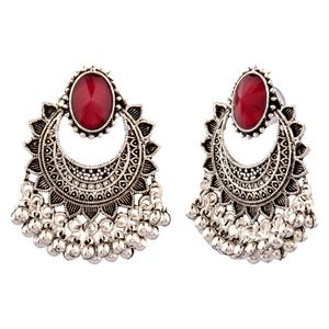 High Quality Oxidized Antique Charm Metal Wedding CZ Crystal Chandbali Chandelier <b>Earrings</b> Indian Fashion Jewelry Set for Women - Product Image 5