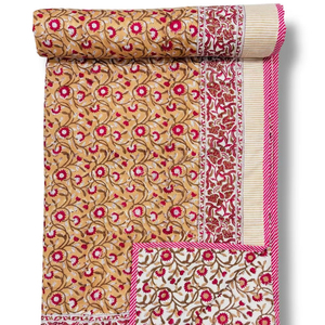 Edredón Floral de diseñador Patrón de estampado de bloque de mano 100% algodón Estilo Jaipuri de lujo Decoración de cama atractiva para el hogar - Product Image 1