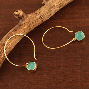 Pendiente de aro grande con piedras preciosas encantadoras, pendiente de ajuste de Calcedonia acuática, pendientes de joyería de moda chapados en oro de 18 quilates - Product Image 3