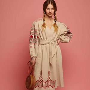 ชุดเดรสปักลายวินเทจสไตล์โบฮีเมียนชุดเดรสผ้าฝ้าย100% สีน้ำเงินยูเครนพร้อมเดรสขนาดใหญ่พิเศษ - Product Image 1