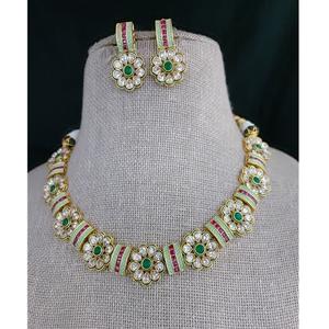 Classic Stylish Gold Plated Moissanite Stone Look Necklace <b>Set</b> with Earrings <b>Women</b> Designer <b>Jewelry</b> Wedding Party Gift - Product Image 1