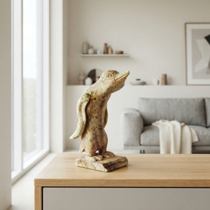 Handcrafted <b>wooden</b> penguin statue sculpture <b>rustic</b> teak carved bird figurine standing art piece table accent decor setup unit - Product Image 2