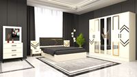 Ensemble de chambre à coucher moderne en aggloméré avec rangement complet, options de taille Queen/King, housse amovible personnalisable, armoire et étagère à chaussures
